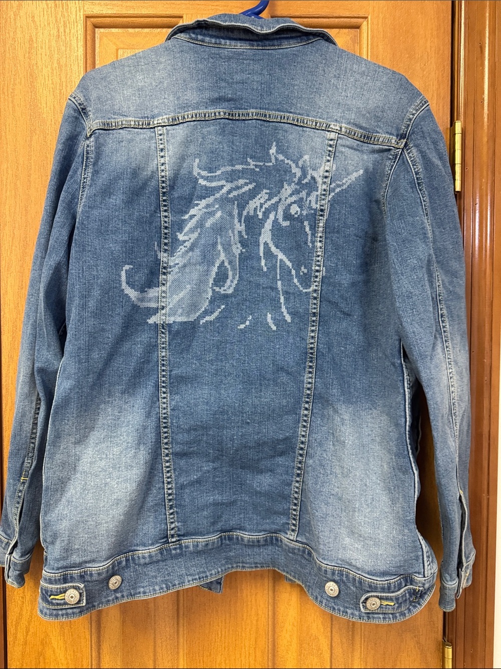 Lularoe Light Blue Denim Distressed Edgy Moto Y2K Blue Jean Jacket Unicorn XL